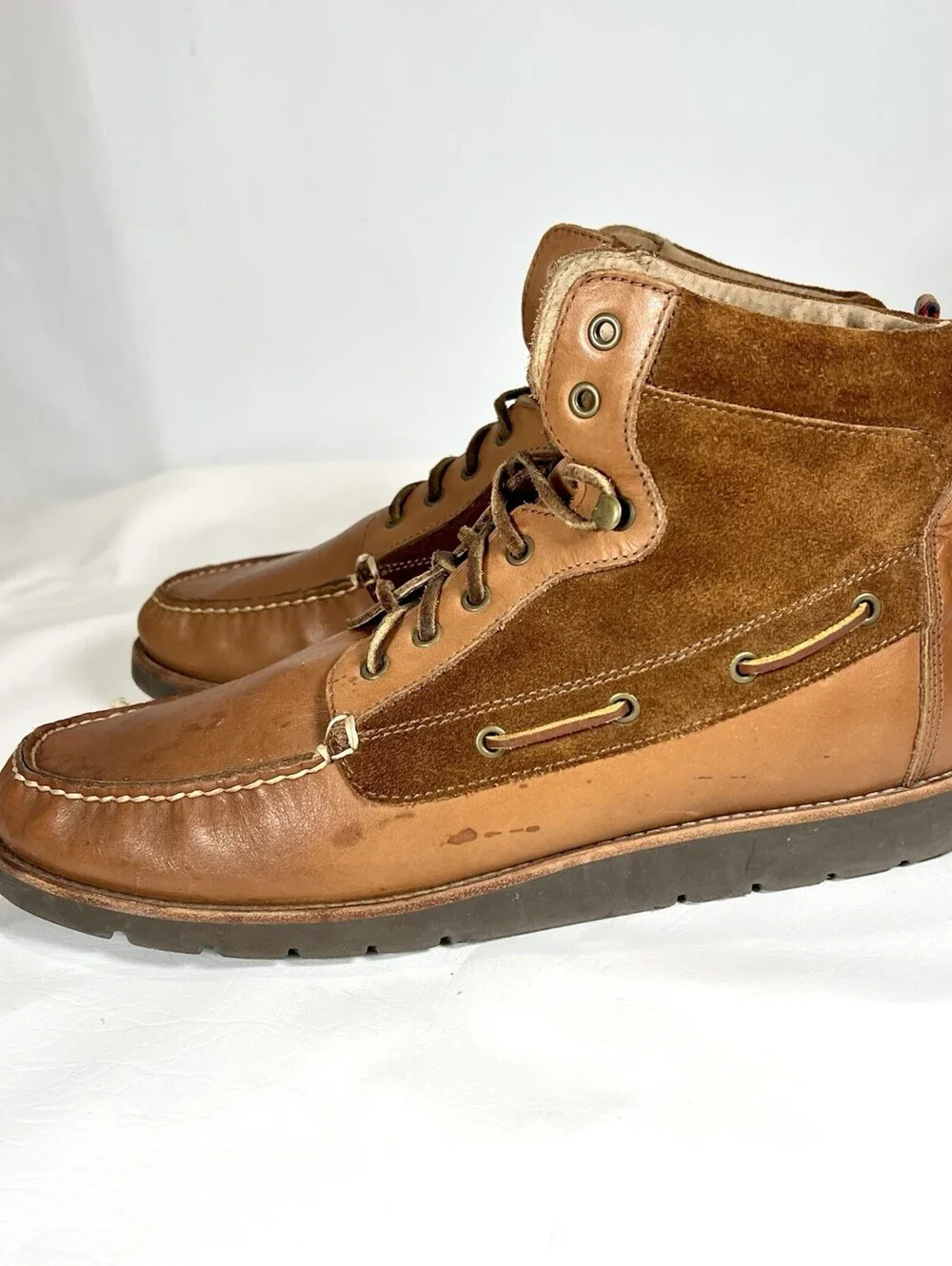 Polo Ralph Lauren Salisbury Mens 12 D Leather Suede Moc Toe Boots Tan Brown